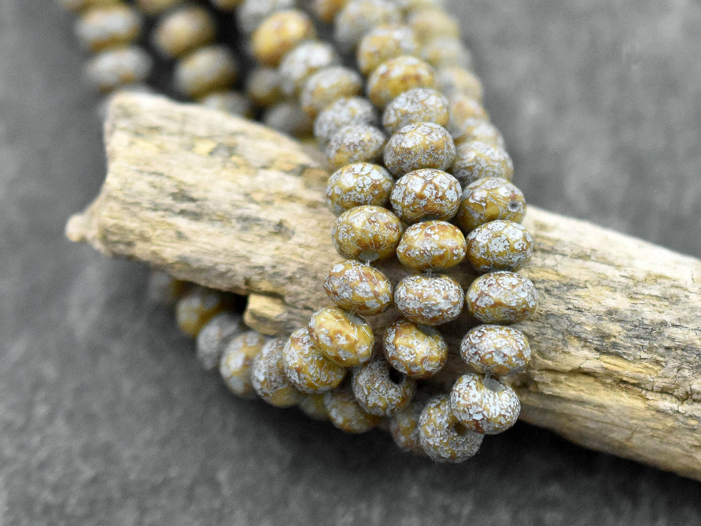 *30* 3x5mm Etched Blue Green Picasso Fire Polished Rondelle Beads