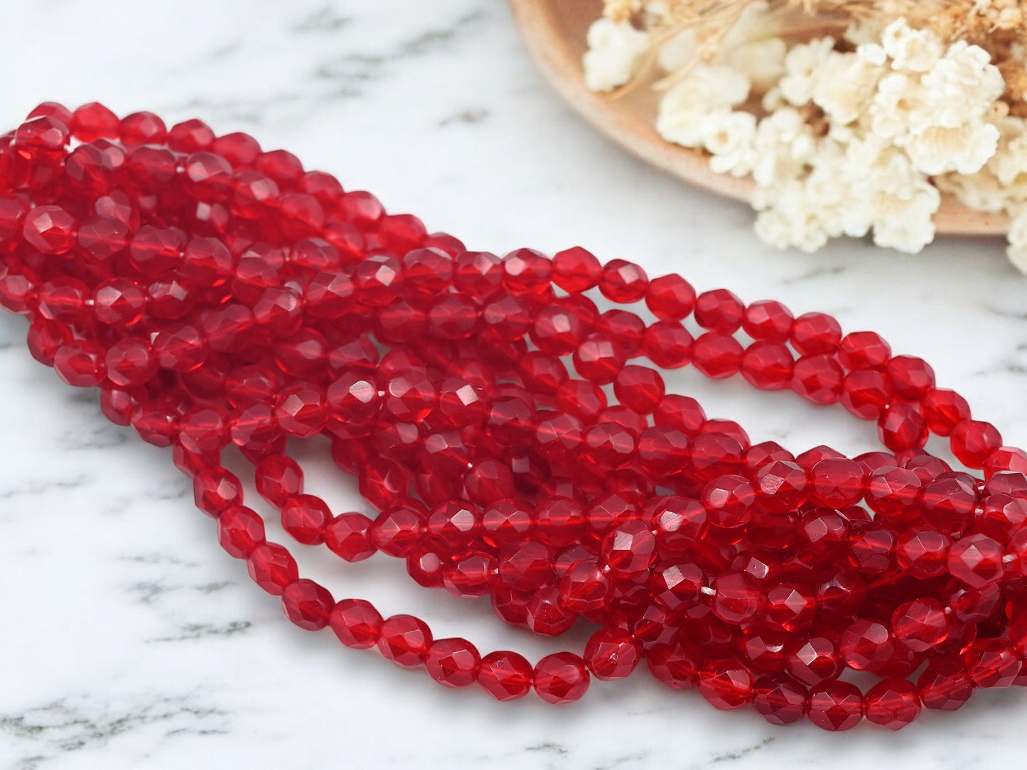 *25* 6mm Translucent Siam Ruby Red Fire Polished Round Beads