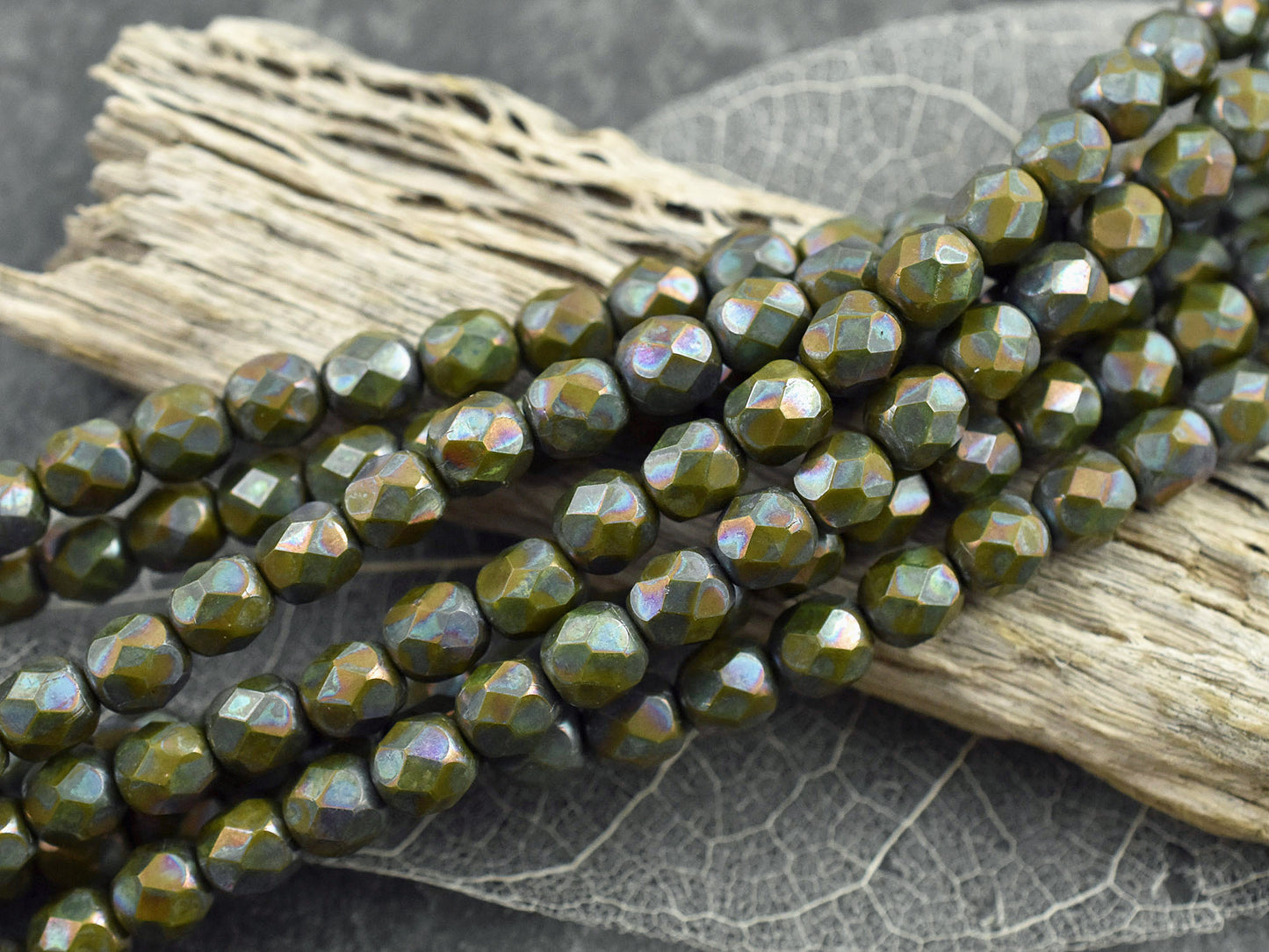 *25* 6mm Olive Green Nebula Fire Polished Round Beads
