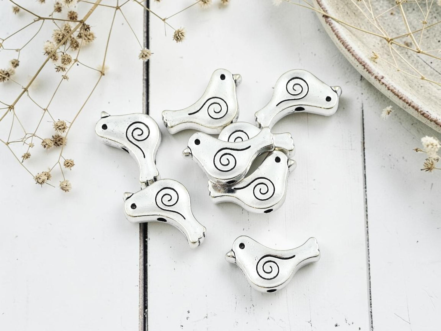 *50* 9x15mm Antique Silver Bird Beads