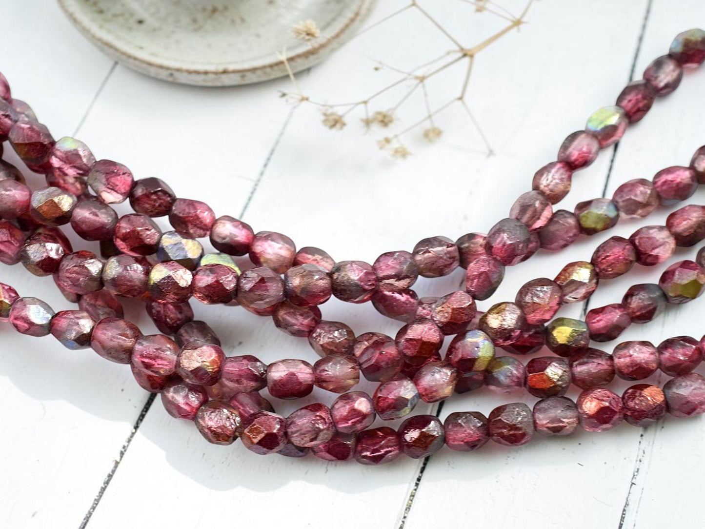 *25* 6mm Etched Matte Raspberry Celestial Fire Polished Round Beads