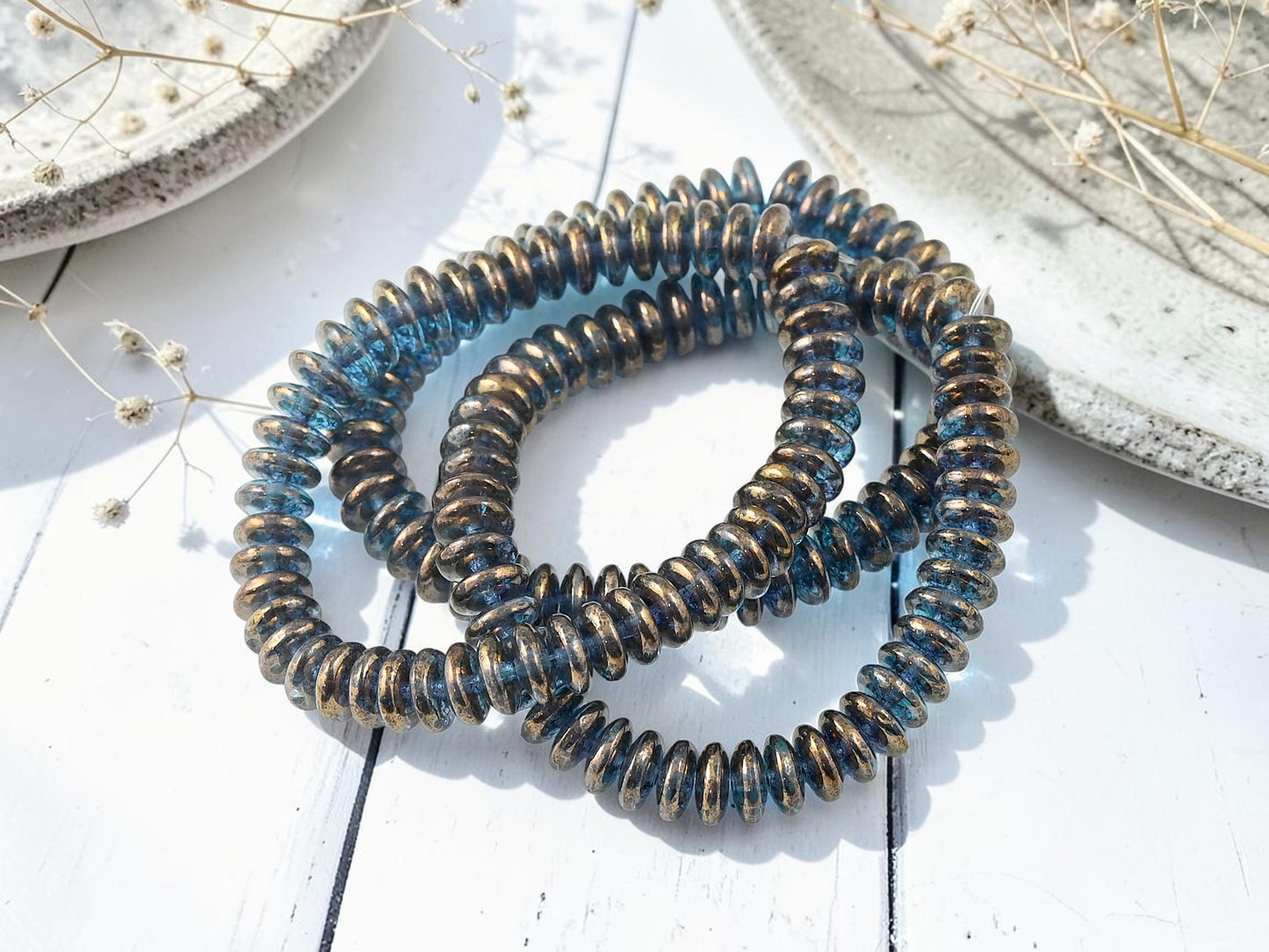 *50* 6x2mm Gold Washed Sapphire Smooth Rondelle Beads