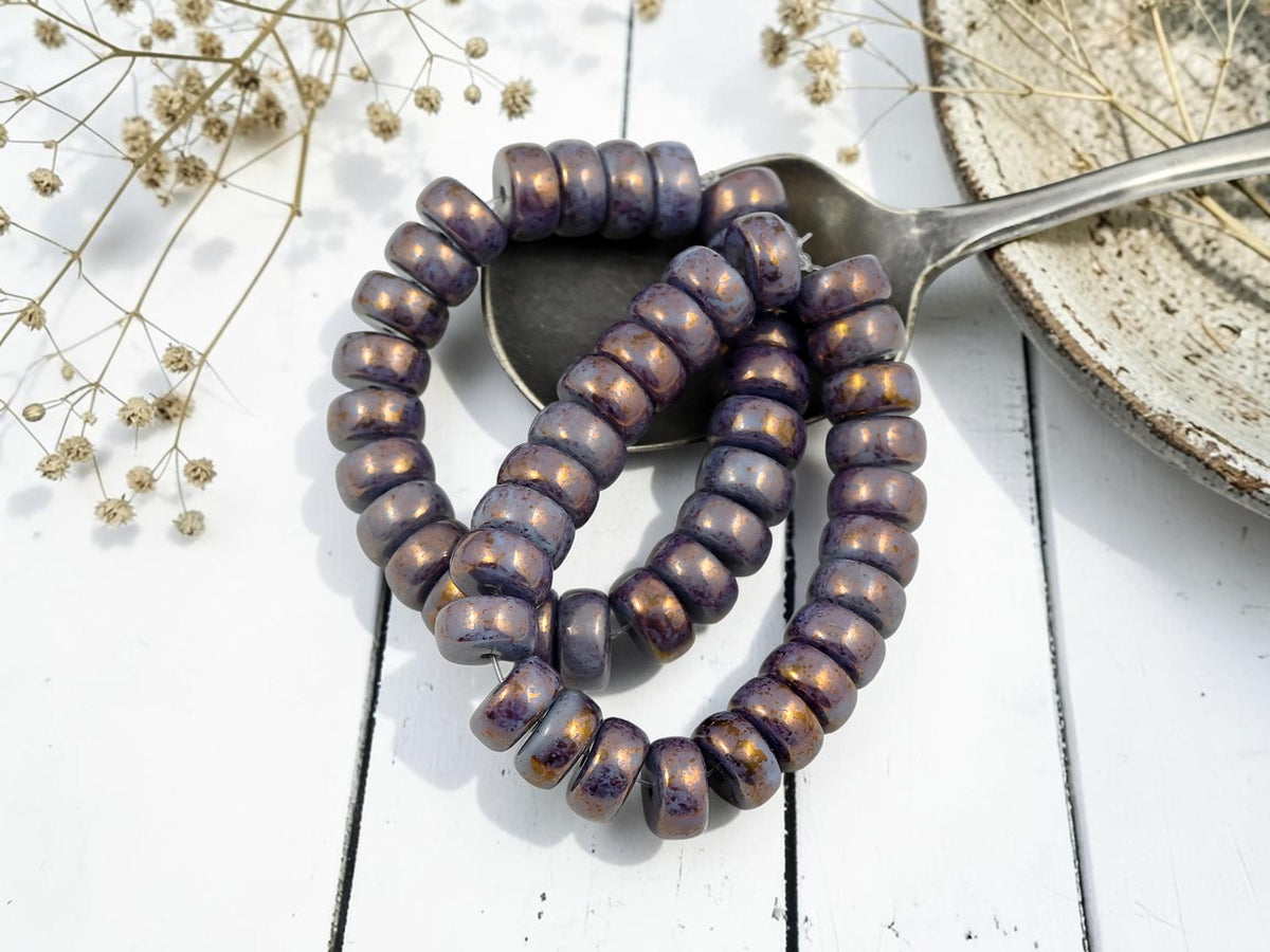 *25* 8x4mm Gold Lustered Slate Blue Heishi Rondelle Beads