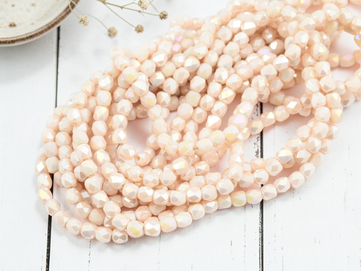 5x6mm Electroplated Peach Puff Luster Faceted Round Beads