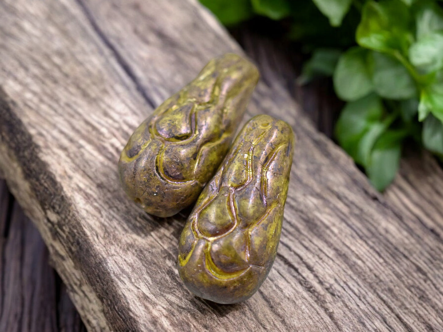 *6* 25x12mm Opaque Yellow Nebula Mermaid Scale Large Drop Beads