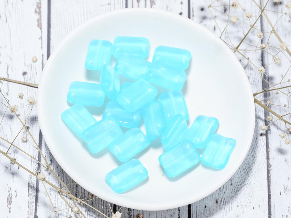 *15* 12x8mm Blue Aqua Opaline Chiclet Rectangle Beads