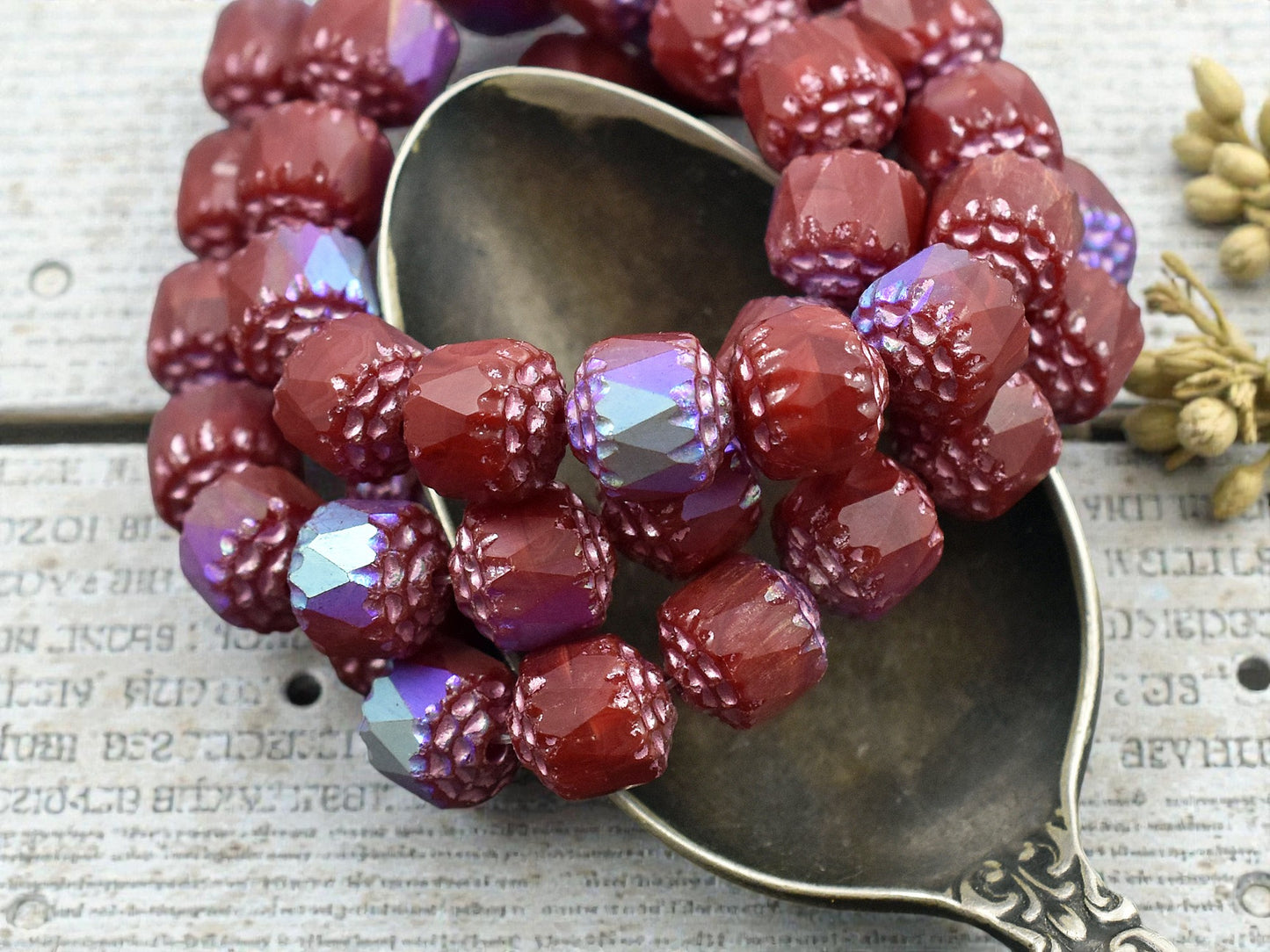 *15* 8mm Metallic Pink Washed Ruby Red AB Fire Polished Cathedral Beads