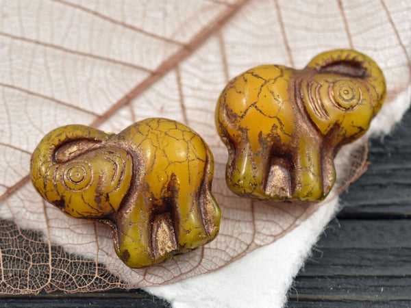 *2* 21x20mm Bronze Washed Amber Opal Elephant Beads