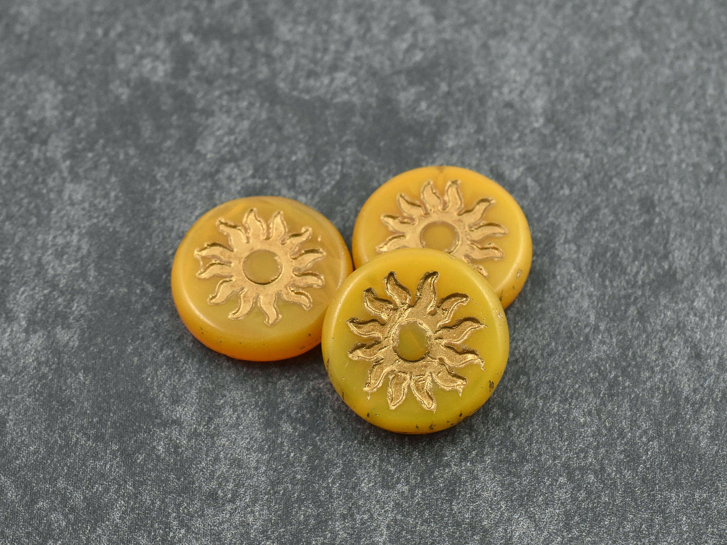 *2* 21mm Gold Washed Dandelion Yellow Sun Design Coin Beads