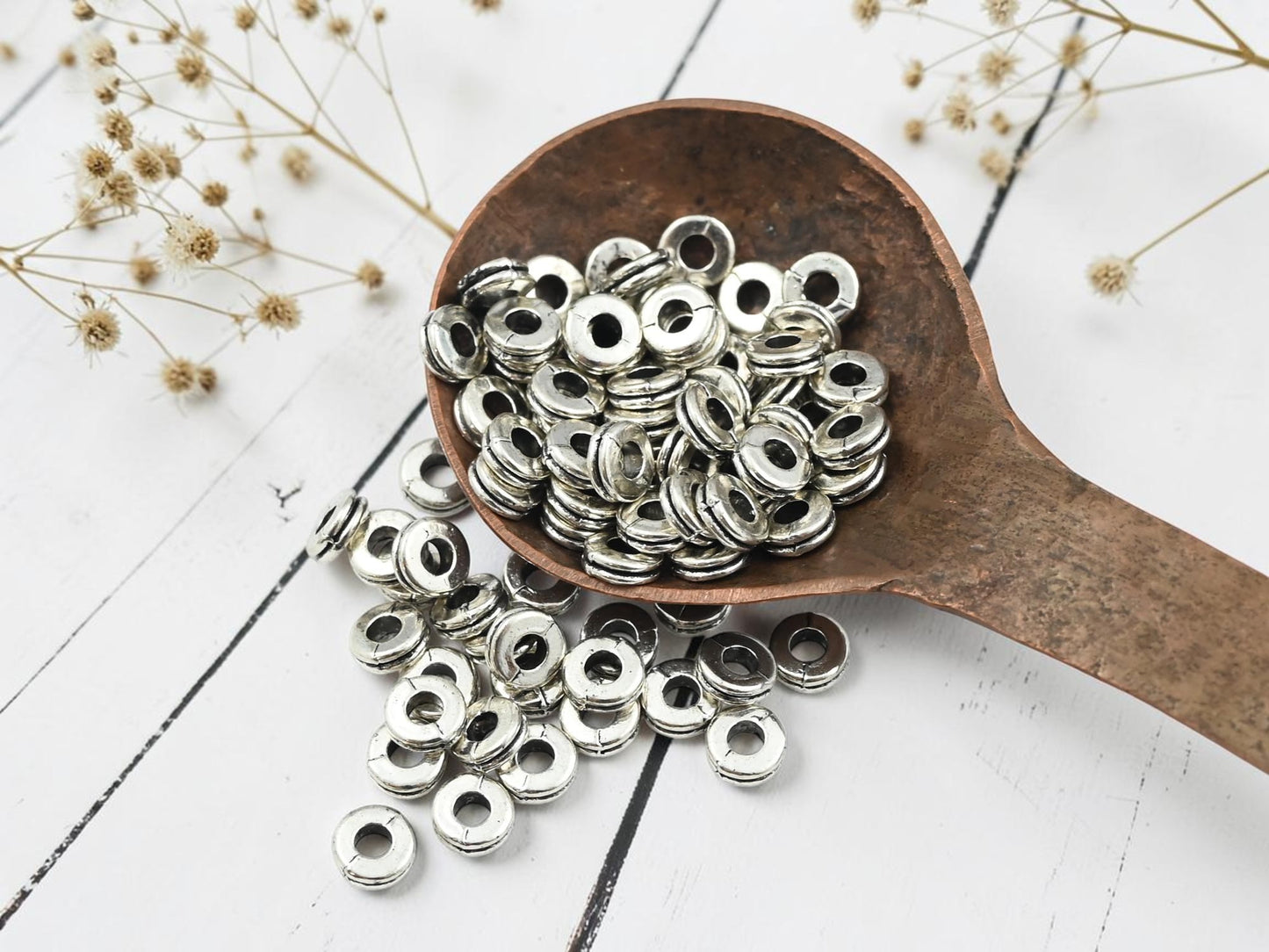 *250* 6x2mm Antique Silver Grooved Rondelle Spacer Beads