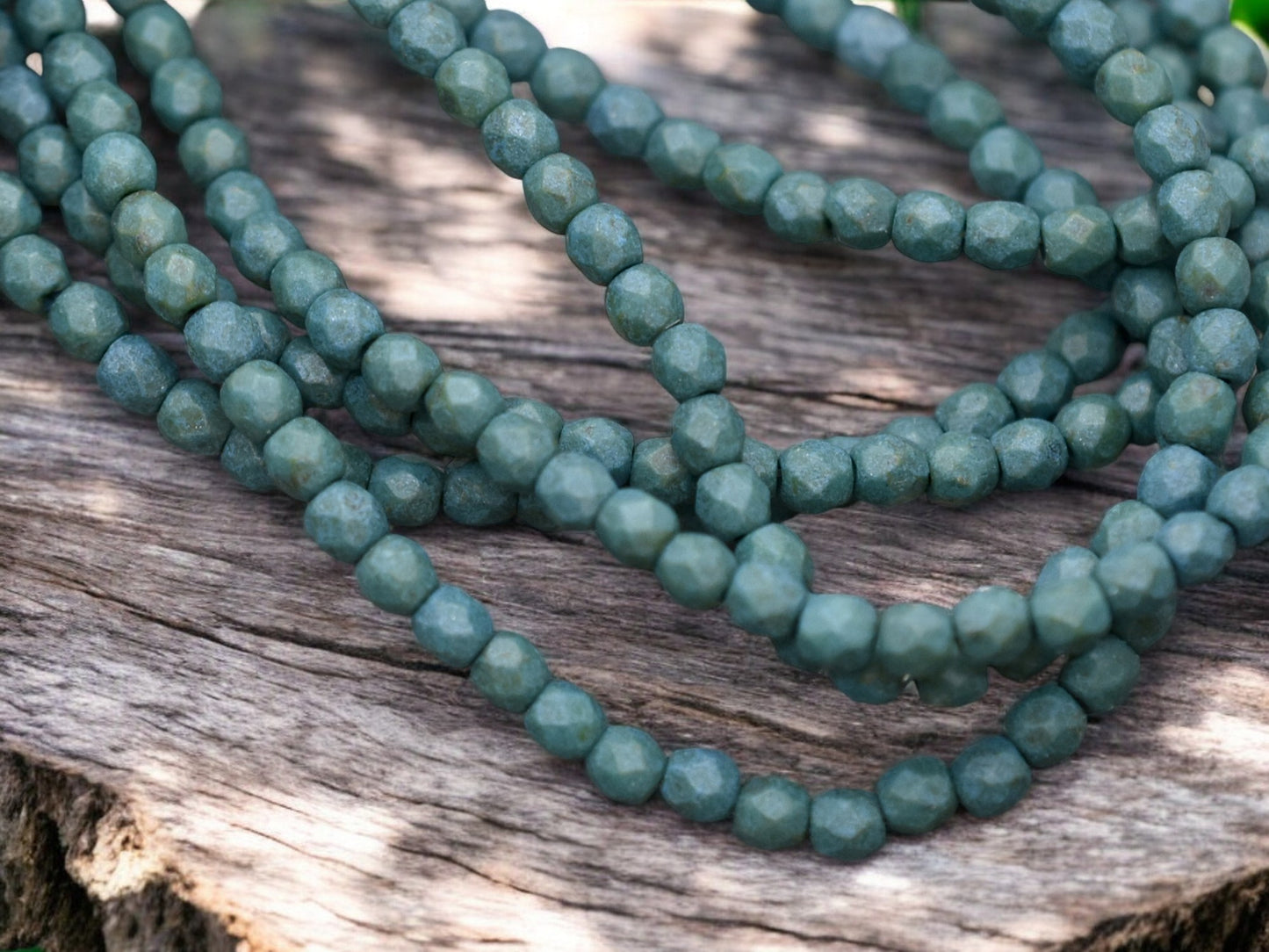*50* 3mm Turquoise Washed Etched Matte Green Turquoise Fire Polished Round Beads
