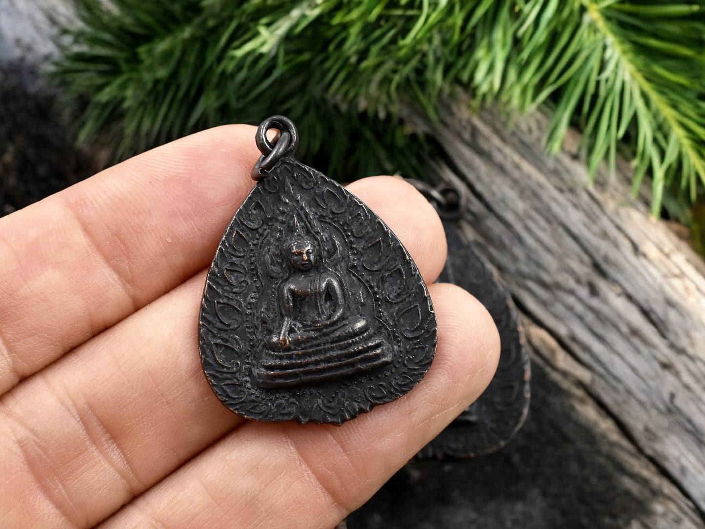 27x36mm Black Finished Buddha Temple Amulet Pendant