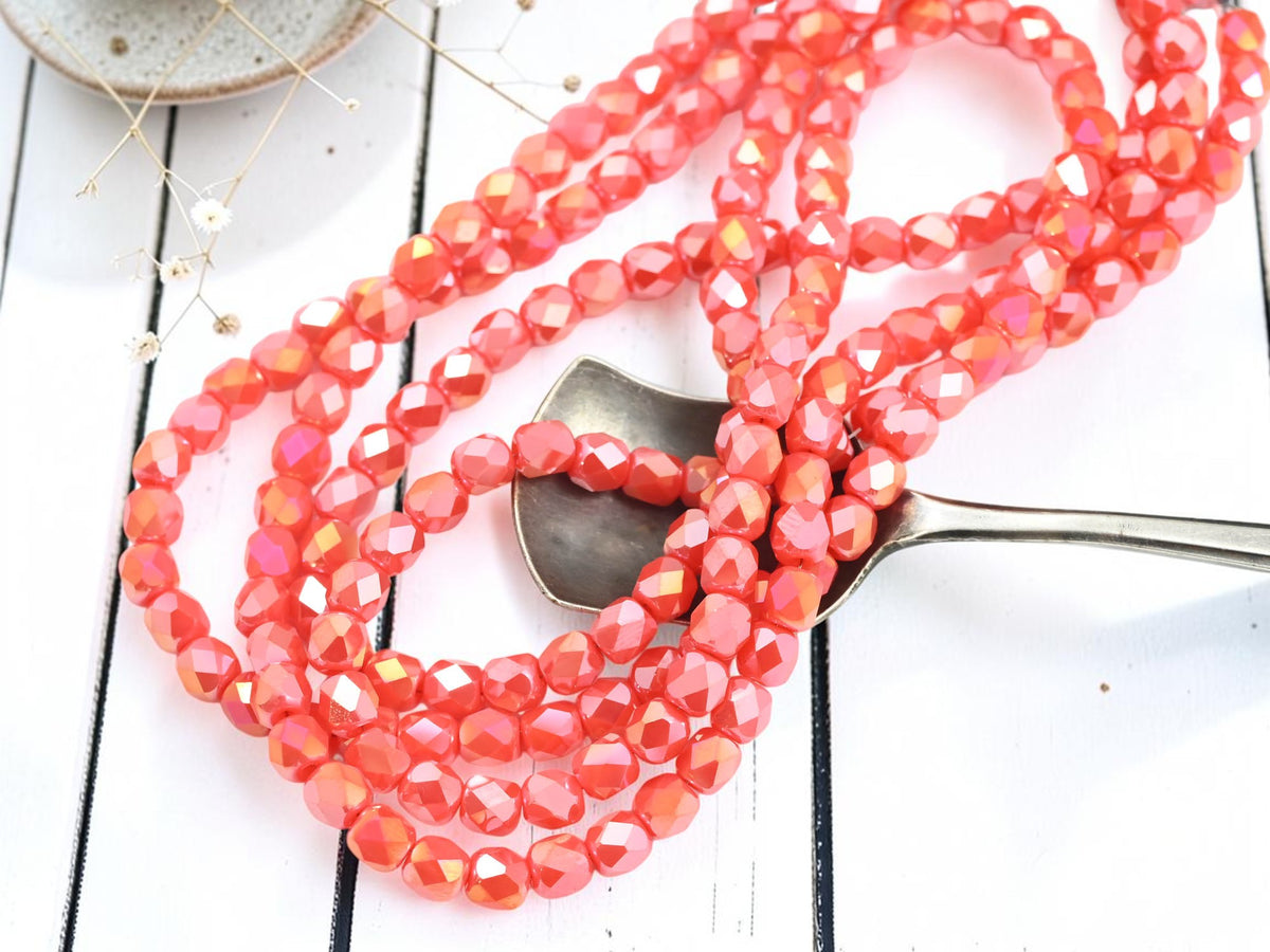 5x6mm Electroplated Orange Luster Faceted Round Beads (21" Strand)