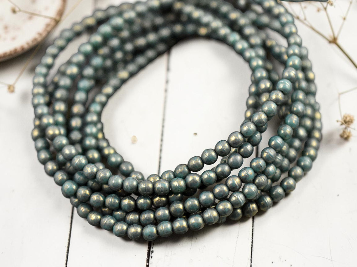 *50* 3mm Gold Washed Persian Turquoise Round Druk Beads