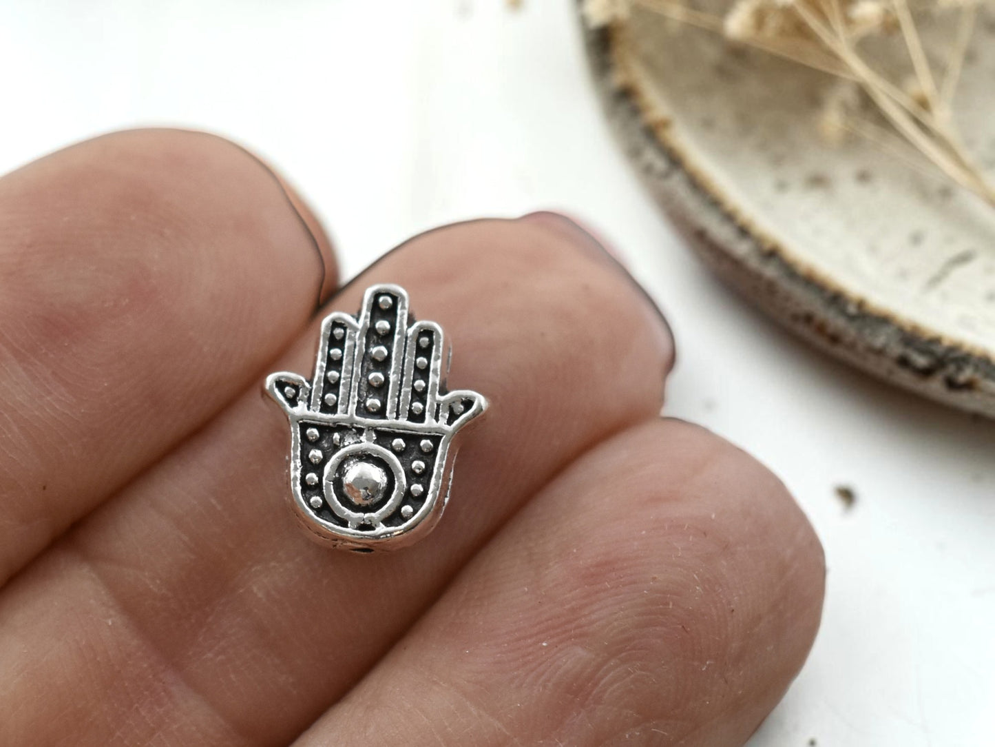 *50* 12x11mm Antique Silver Hamsa Hand Beads