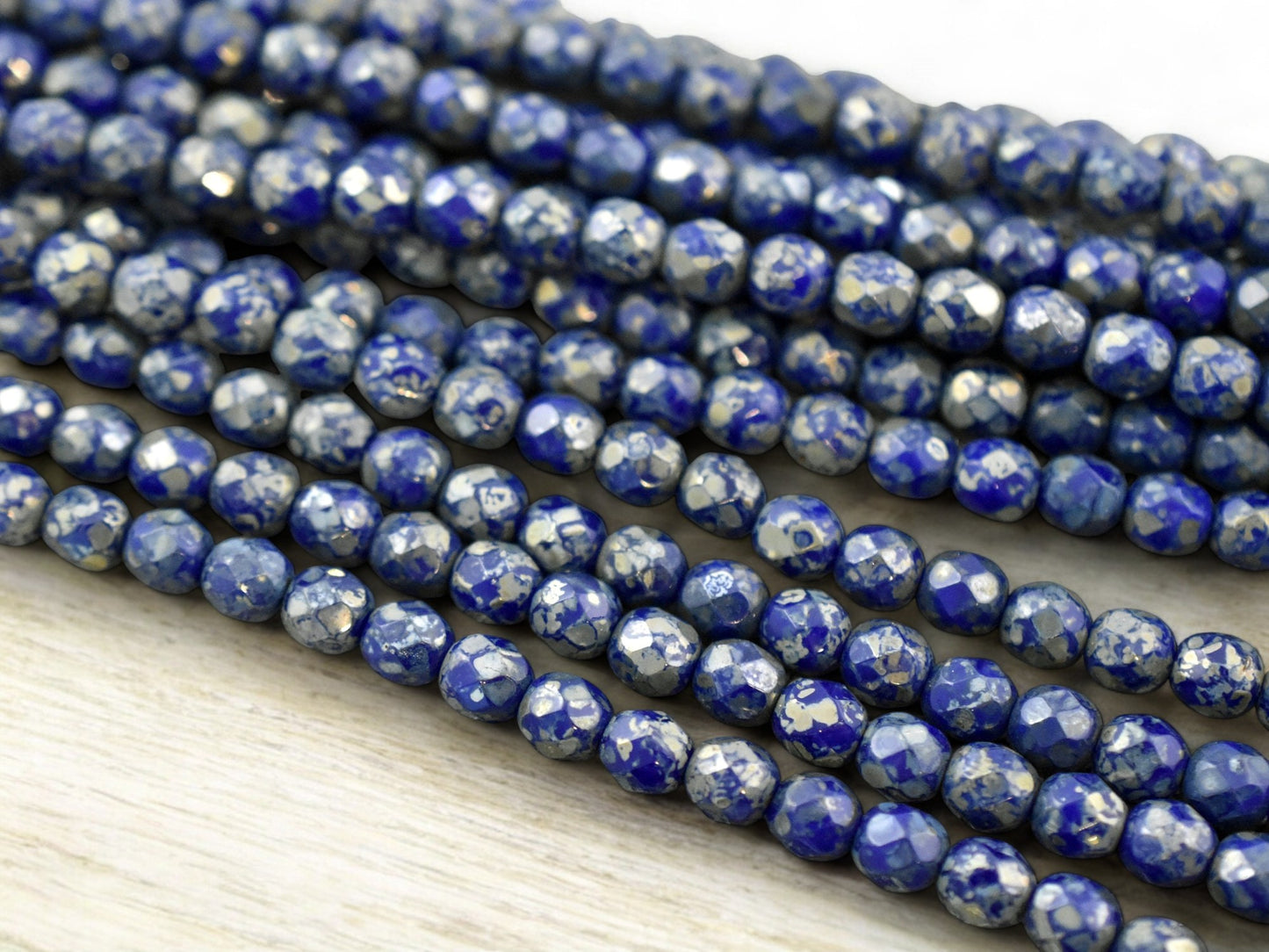 *25* 6mm Cobalt Blue Silver Travertine Fire Polished Round Beads