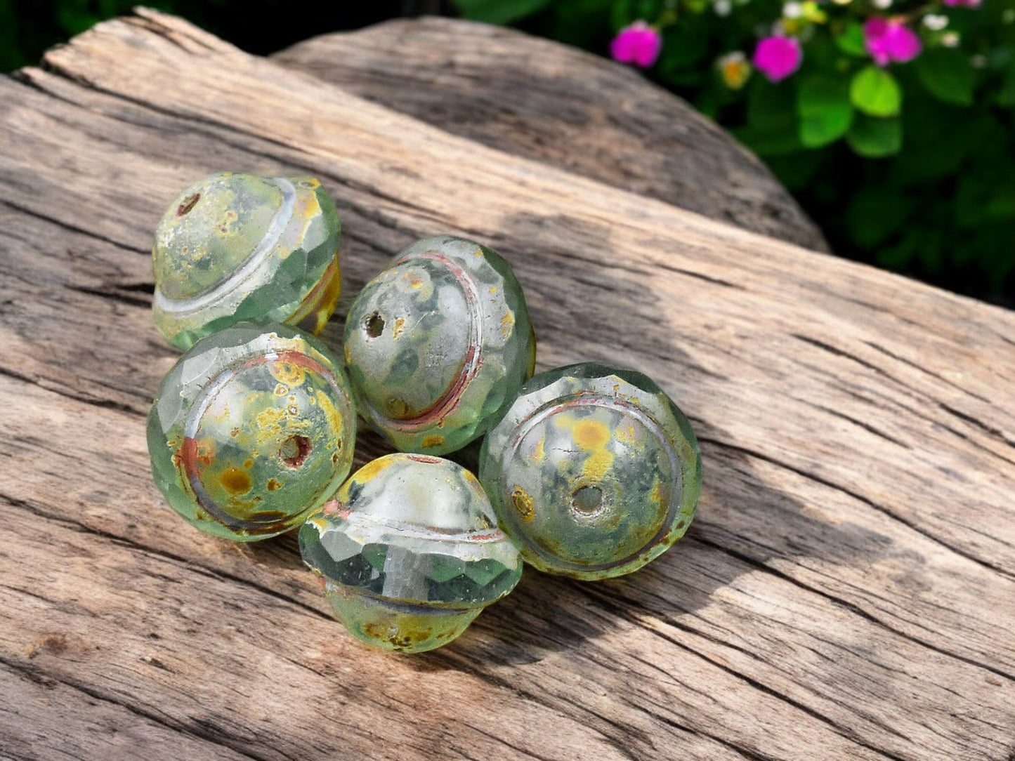 *12* 10x12mm Aqua Picasso Saturn Beads