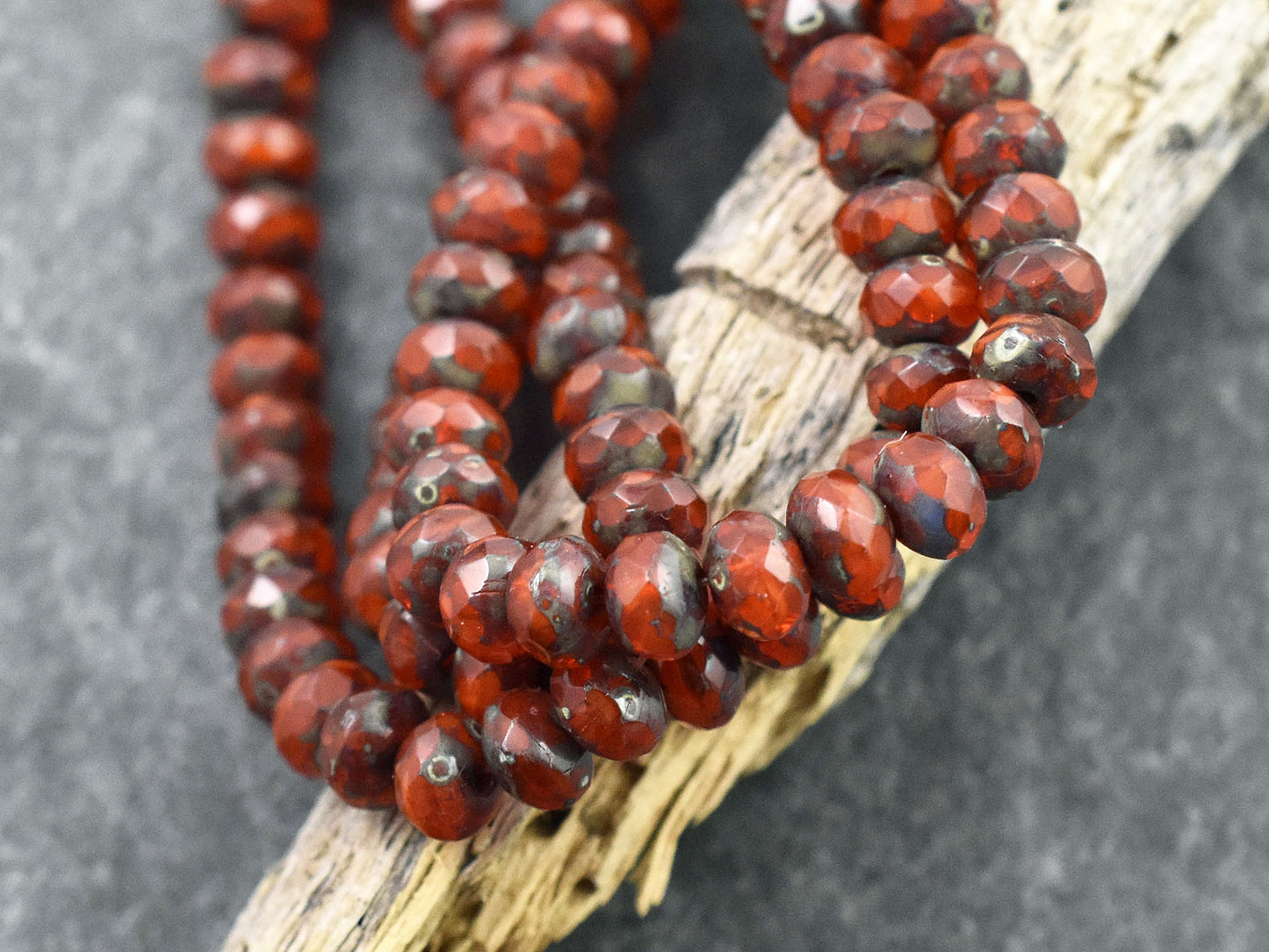 *30* 3x5mm Burnt Coral Orange Picasso Fire Polished Rondelle Beads