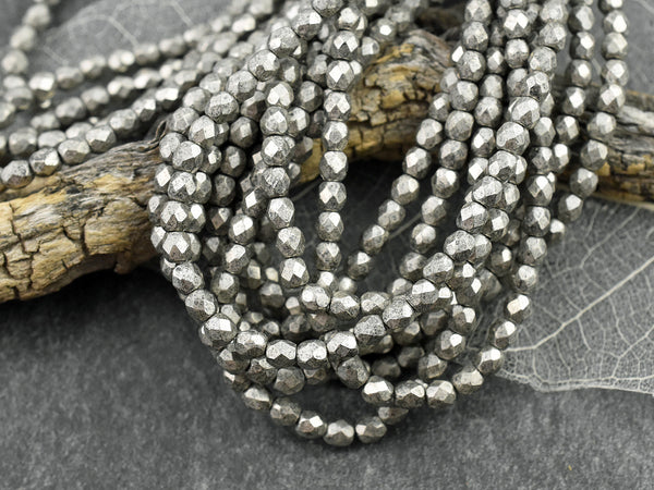 *50* 4mm Antique Silver Fire Polished Round Beads