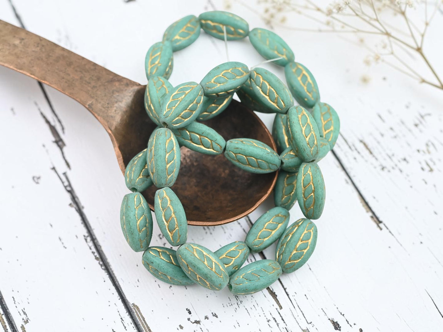 *10* 15x9mm Gold Washed Matte Turquoise Twisted Oval Beads