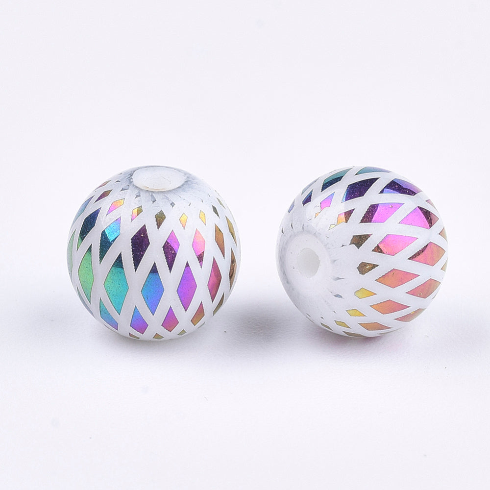 *25* 8mm Rainbow Metallic Electroplated White Round Beads
