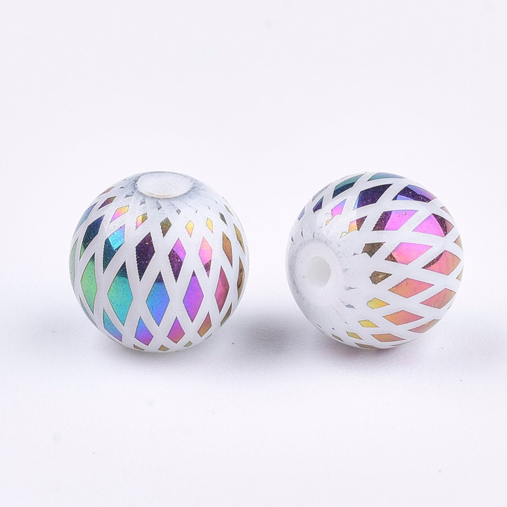 *25* 8mm Rainbow Metallic Electroplated White Round Beads