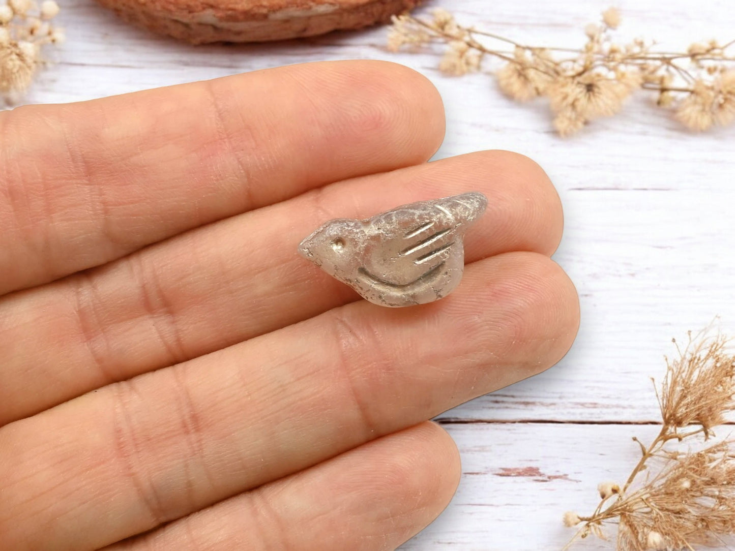 *6* 11x22mm Platinum Washed Matte Crystal AB Bird Beads