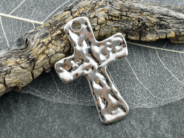 *2* 45x31mm Antique Silver Hammered Cross Pendants