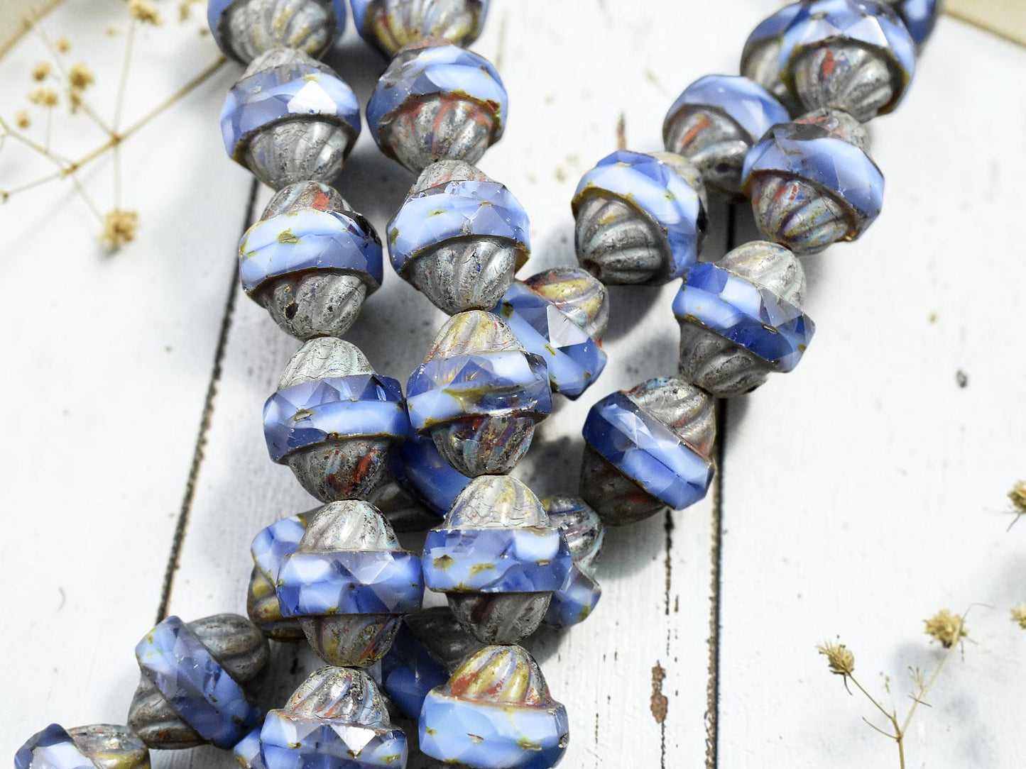 *15* 11x10mm Blended Cornflower Blue Picasso Turbine Beads