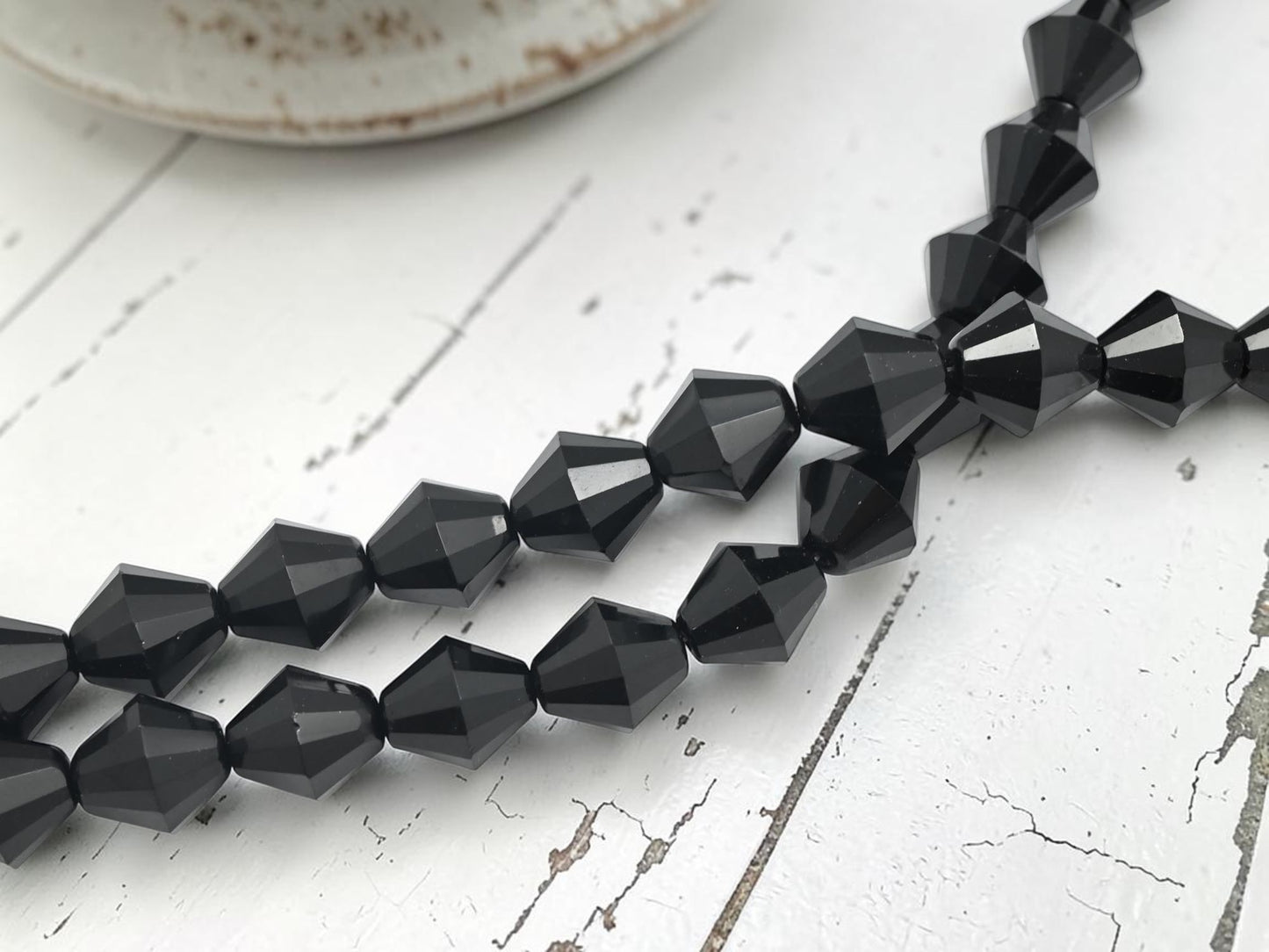 *6* 16mm Jet Black Faceted Bicone Beads