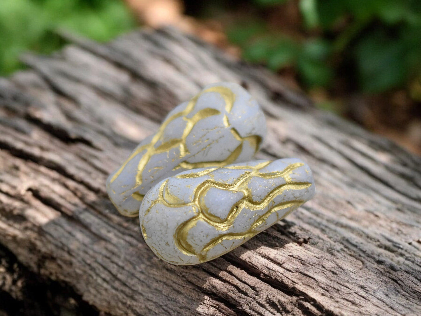 *6* 25x12mm Gold Washed Grey Opal Silk Mermaid Scale Large Drop Beads