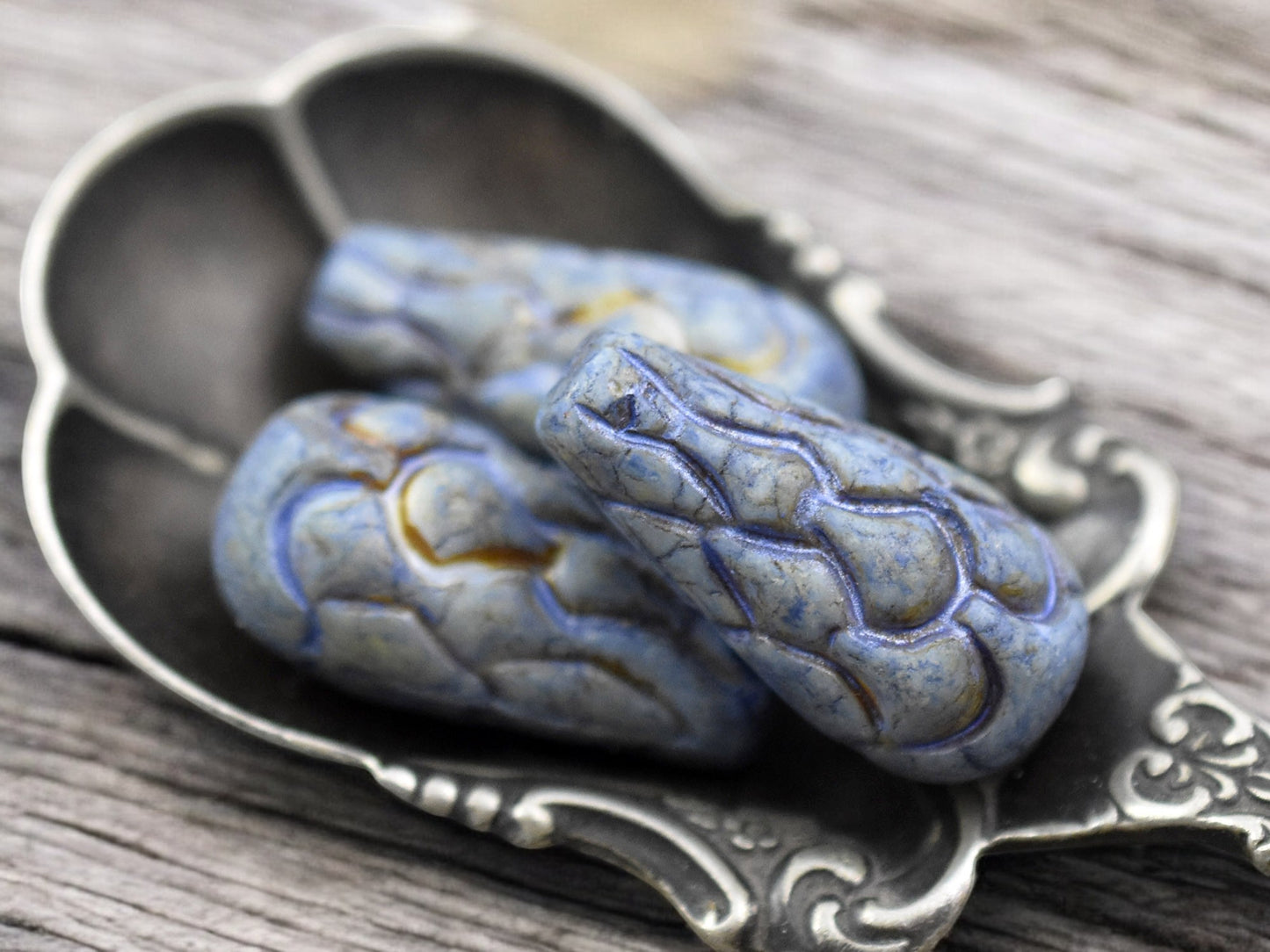 *6* 25x12mm Alabaster Blue Lazure Mermaid Scale Large Drop Beads