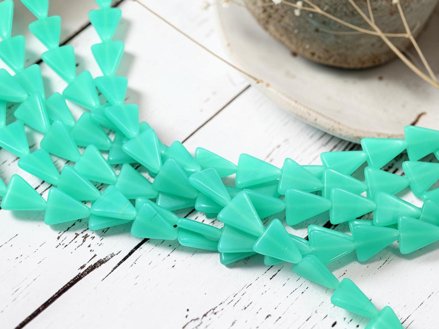 *15* 13x11mm Sea Green Opaline Triangle Beads