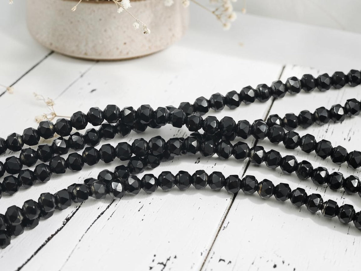 *42* 5mm Jet Black Faceted Rondelle Beads