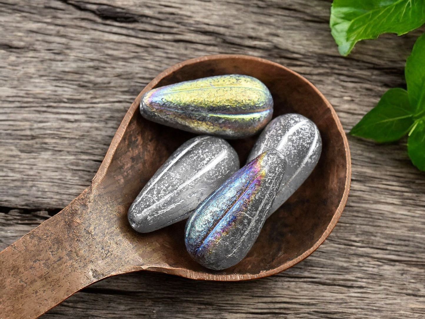 *6* 22x11mm Silver Washed Etched Crystal AB Melon Drop Beads