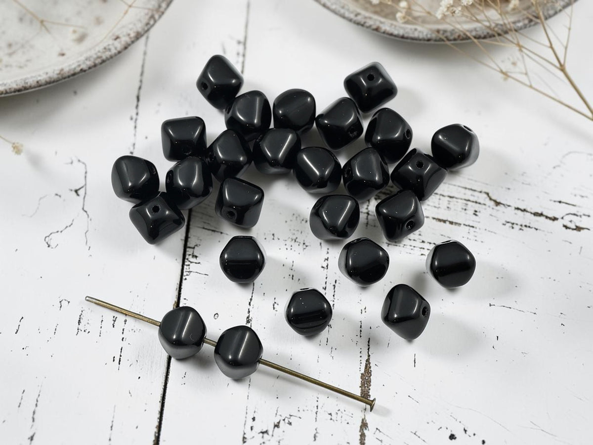 *20* 8mm Opaque Jet Black Squished Bicone Beads