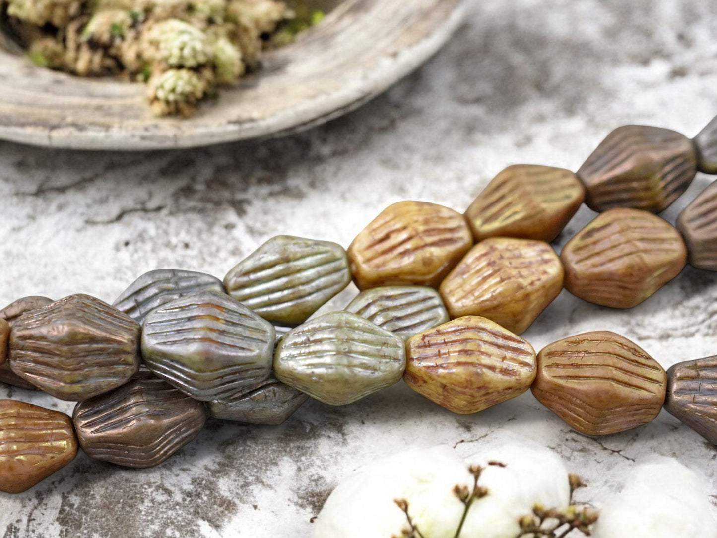 *10* 10x15mm Mixed Picasso Grooved Bicone Beads