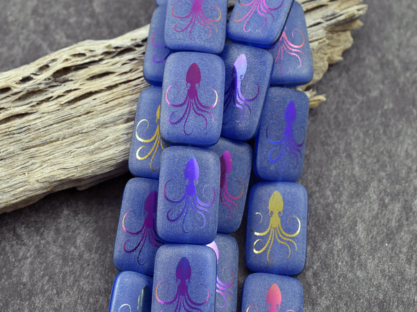 *6* 18x12mm Matte Satin Denim Sliperit Octopus Design Laser Tattoo Rectangle Beads