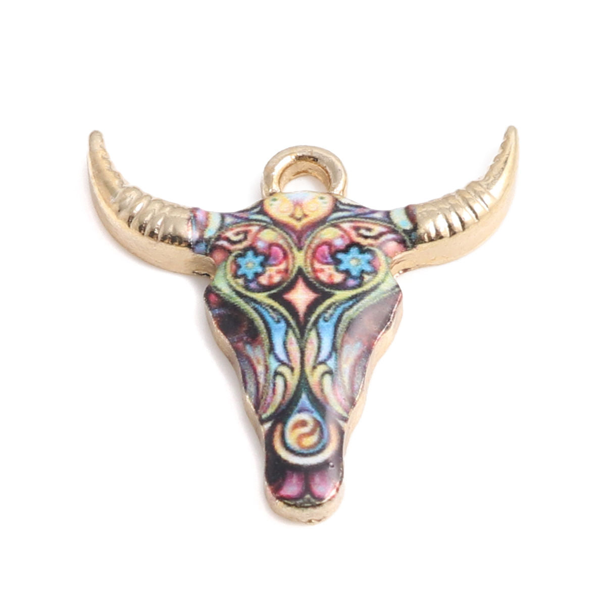 *10* 22x21mm Boho Enamel Cow Head Charms