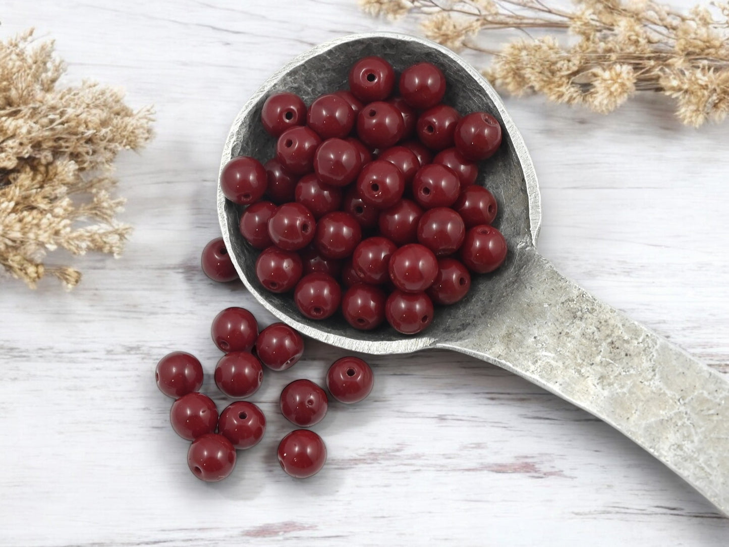 Opaque Blood Red Round Druk Beads -- Choose Your Size