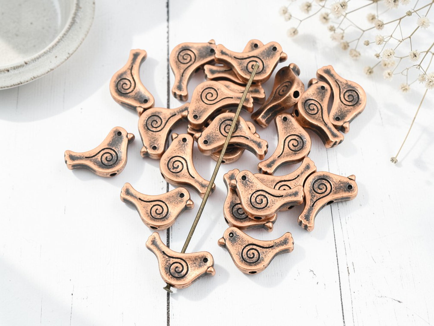 *50* 9x15mm Antique Copper Bird Beads