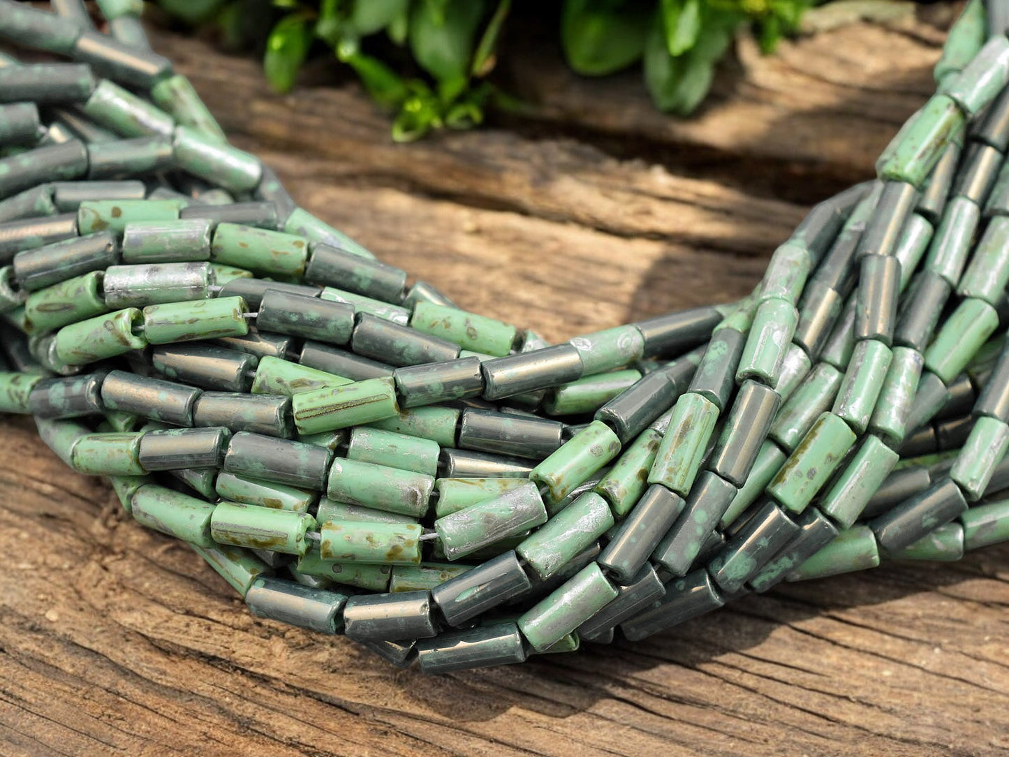 9x4mm Aged Wampum Jade Picasso Bugle Bead Mix (21" Strand)