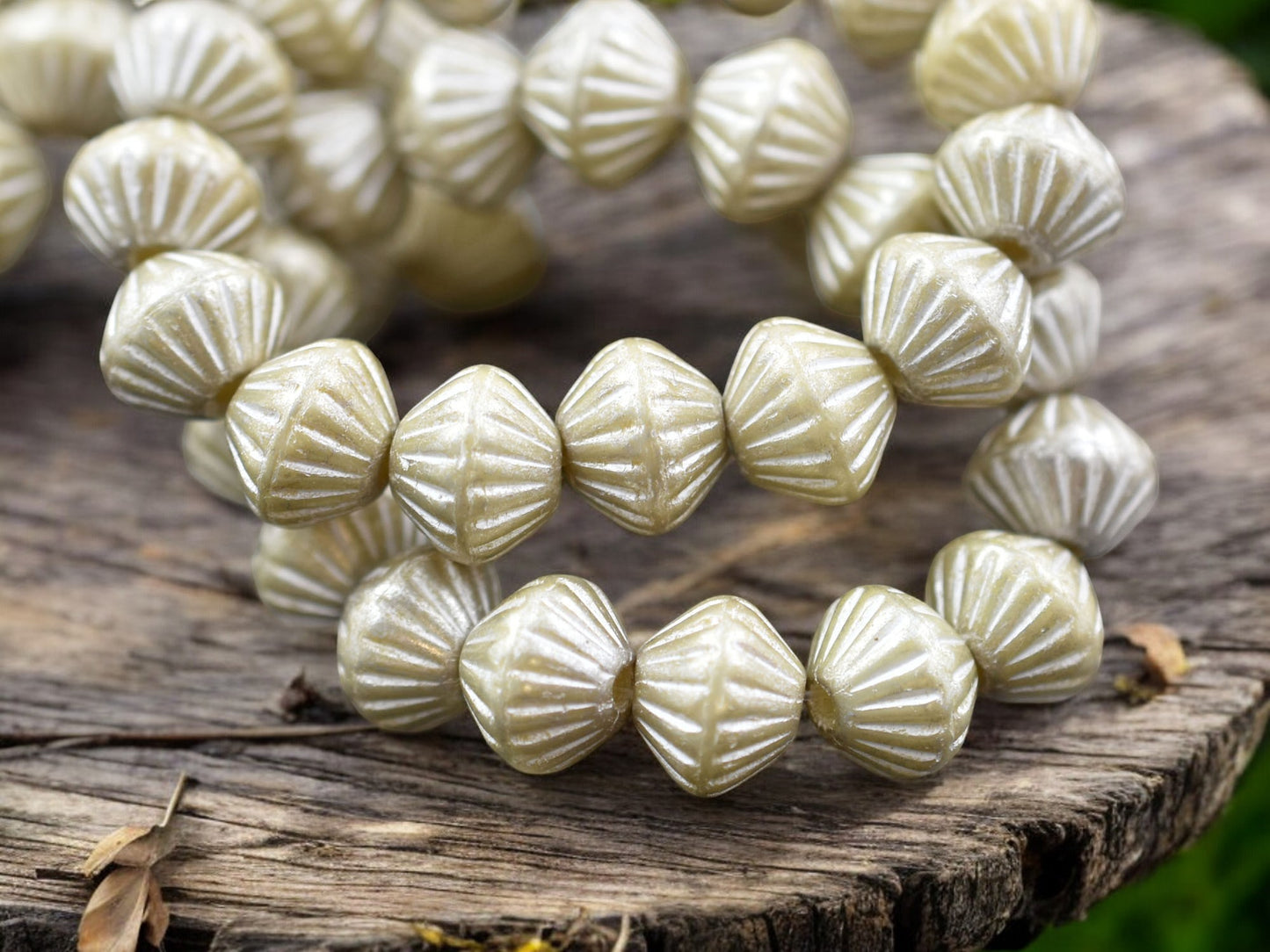 *15* 9mm Antique Silver Washed Opaque Ivory Large Hole Bicone Beads