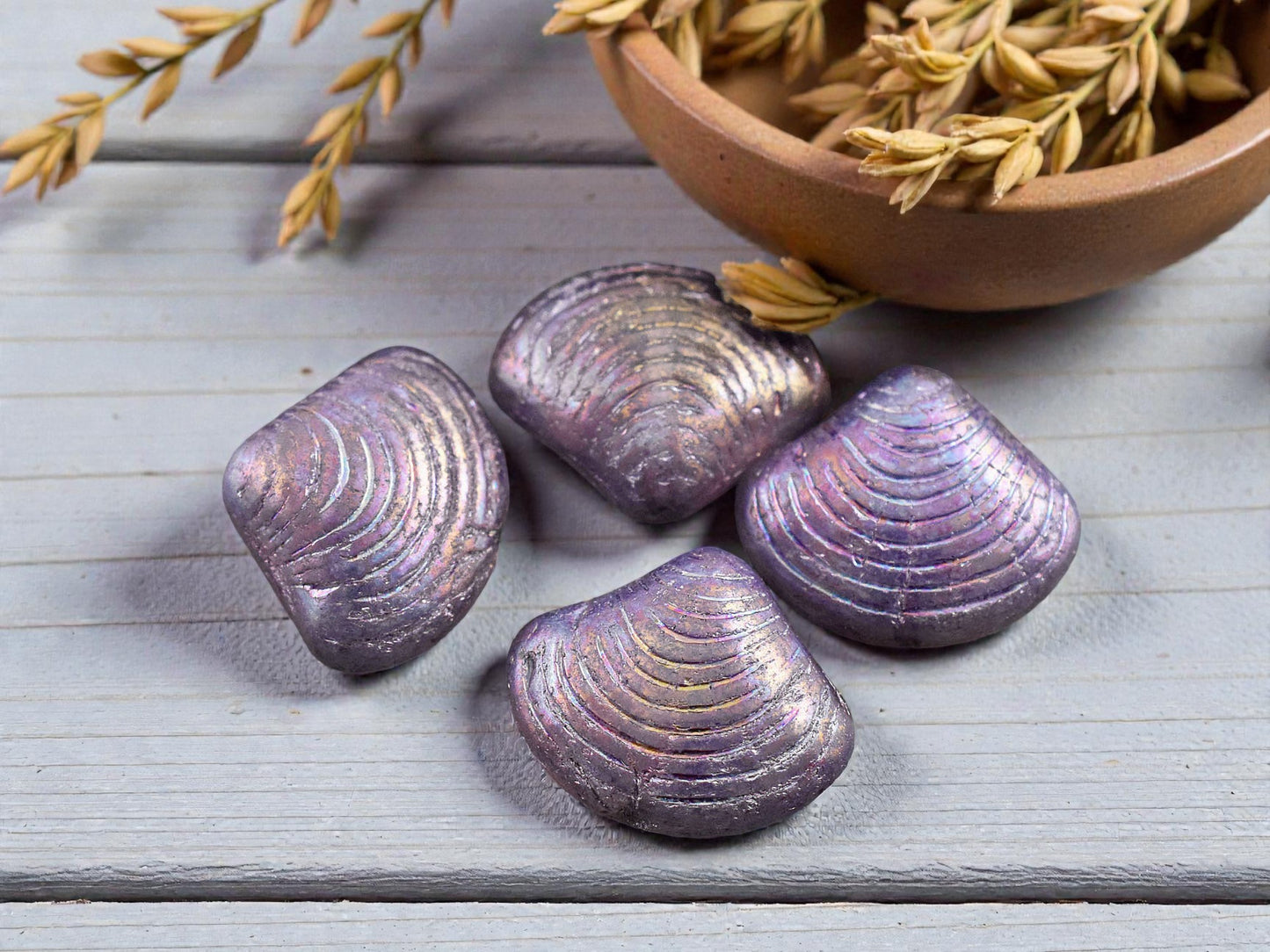 *8* 15x18mm Metallic Purple Washed Thistle Sea Shell Beads
