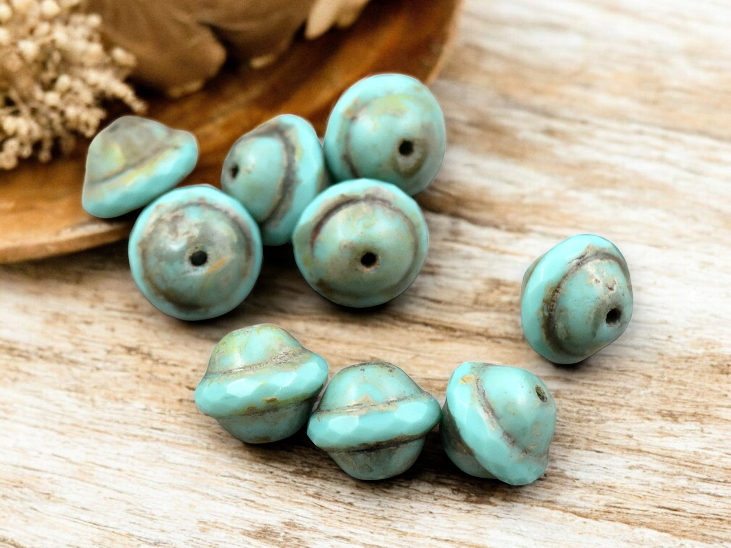 *15* 9x11mm Opaque Turquoise Picasso Saturn Beads