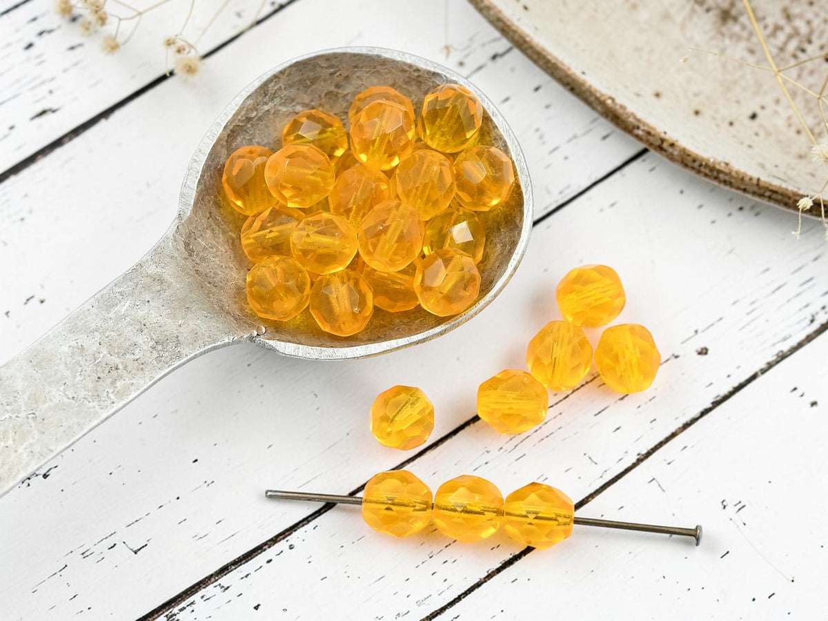 *20* 8mm Translucent Sunflower Yellow Fire Polished Round Beads