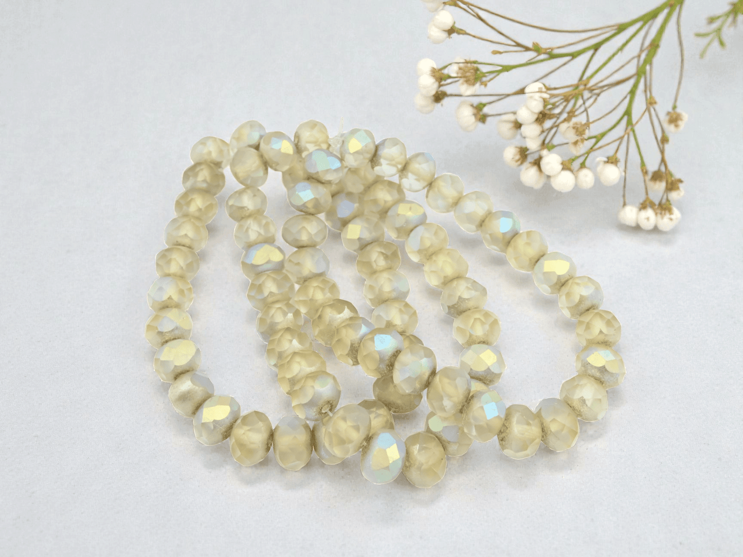 *25* 6x8mm Antique Silver AB Washed Matte Crystal Fire Polished Rondelle Beads