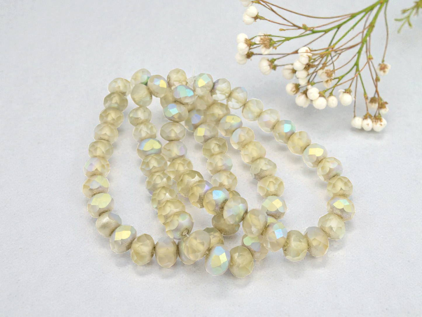 *25* 6x8mm Antique Silver AB Washed Matte Crystal Fire Polished Rondelle Beads