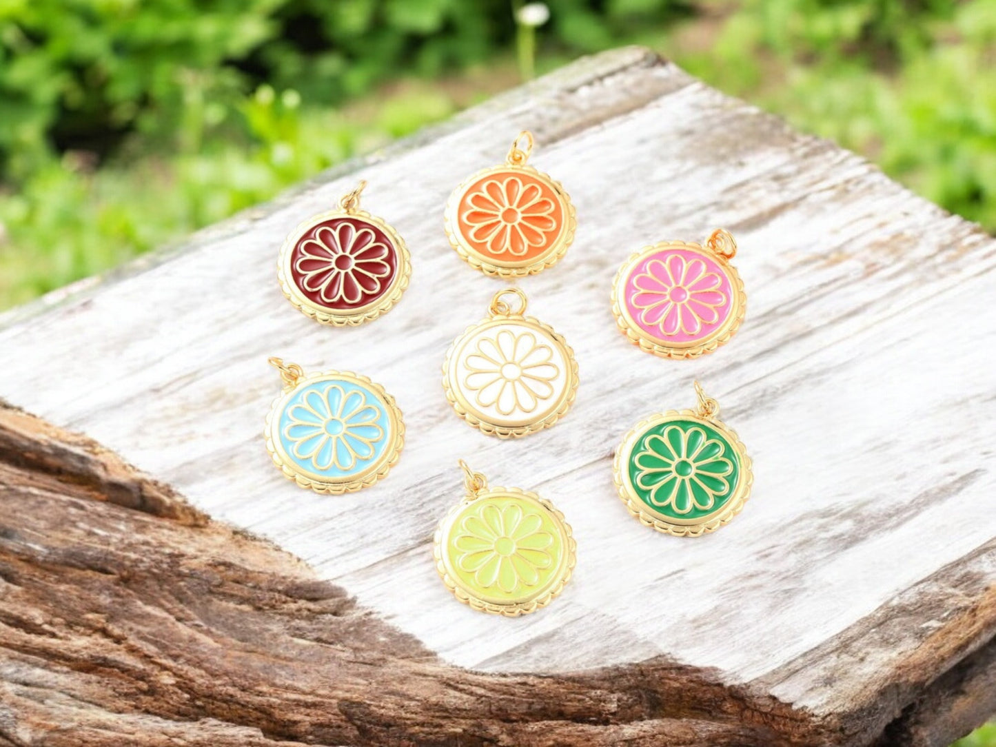 20mm 18k Gold Plated Enamel Daisy Flower Charms -- Choose Your Color