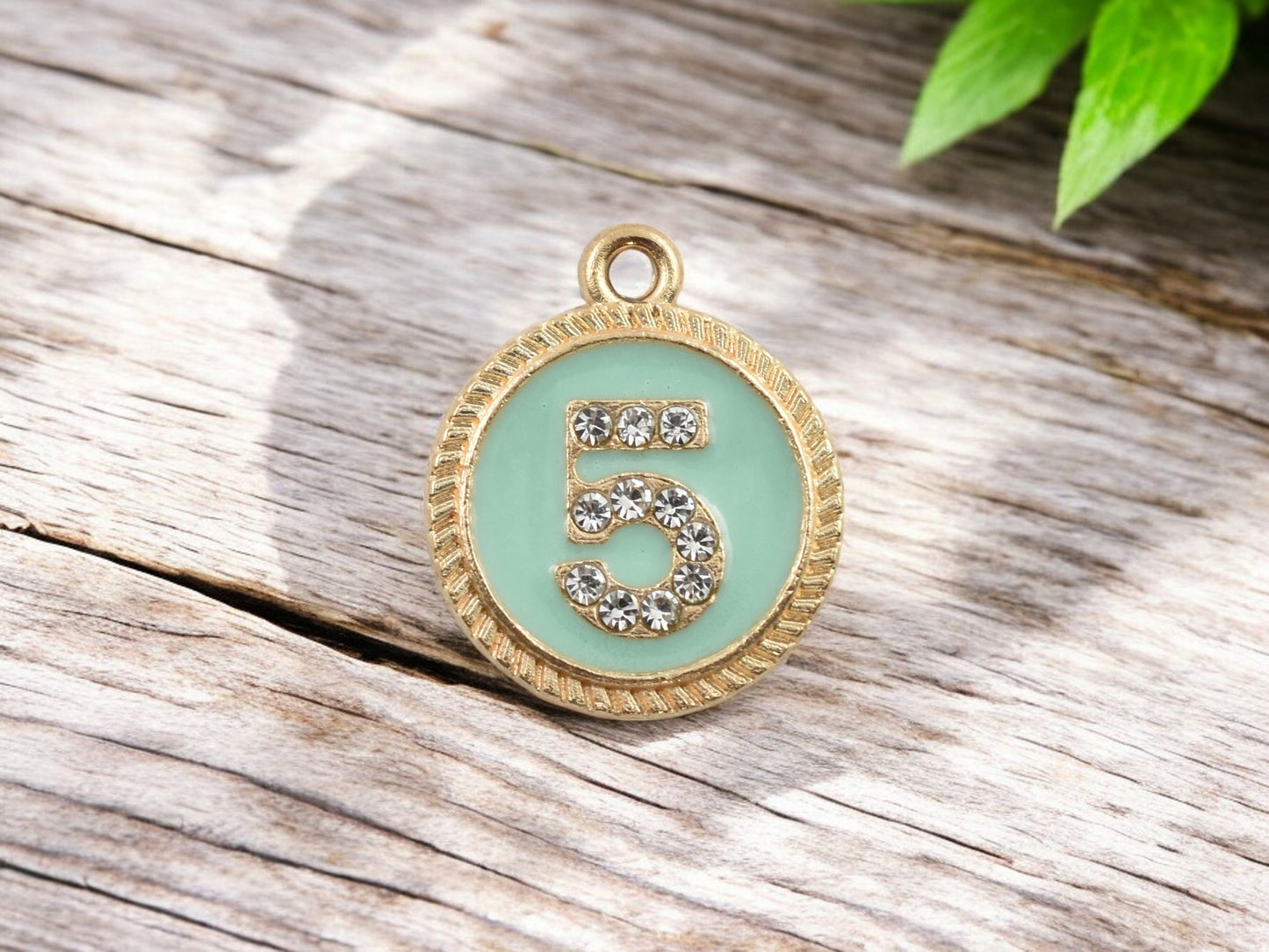 16x19mm Gold Plated Enamel Rhinestone "5" Charms -- Choose Your Color